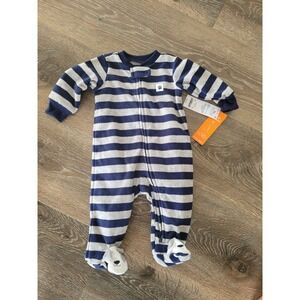 Carters Baby 3M Blue Gray Striped Fleece Puppy Dog Footed Sleep Play Pajamas #6